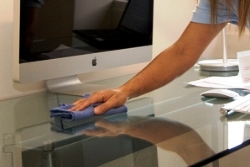 A clean office desk after being cleaned by CC Cleaning